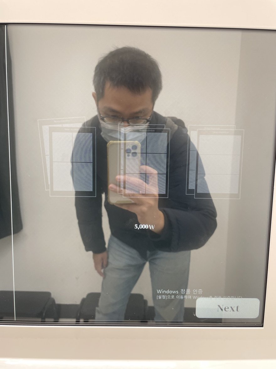 Mono mansion 機台切換到 5,000 韓元版面的畫面，螢幕右下角出現 Windows 정품 인증未啟用授權浮水印與 Next 按鈕