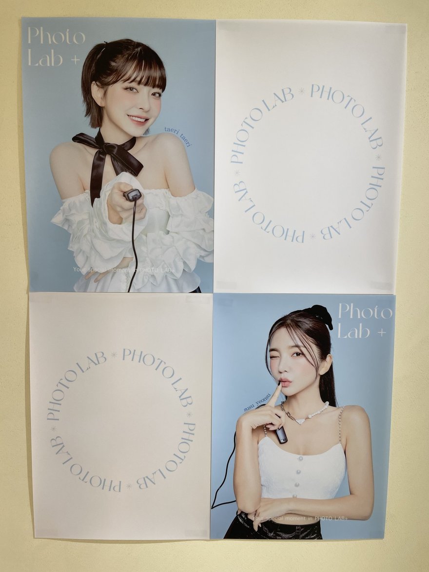 PHOTO LAB+ 的模特兒海報牆，多張品牌模特兒樣張構成主視覺