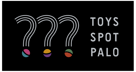 TOYS SPOT PALO brand identity graphic with three question marks and a capsule-toy motif