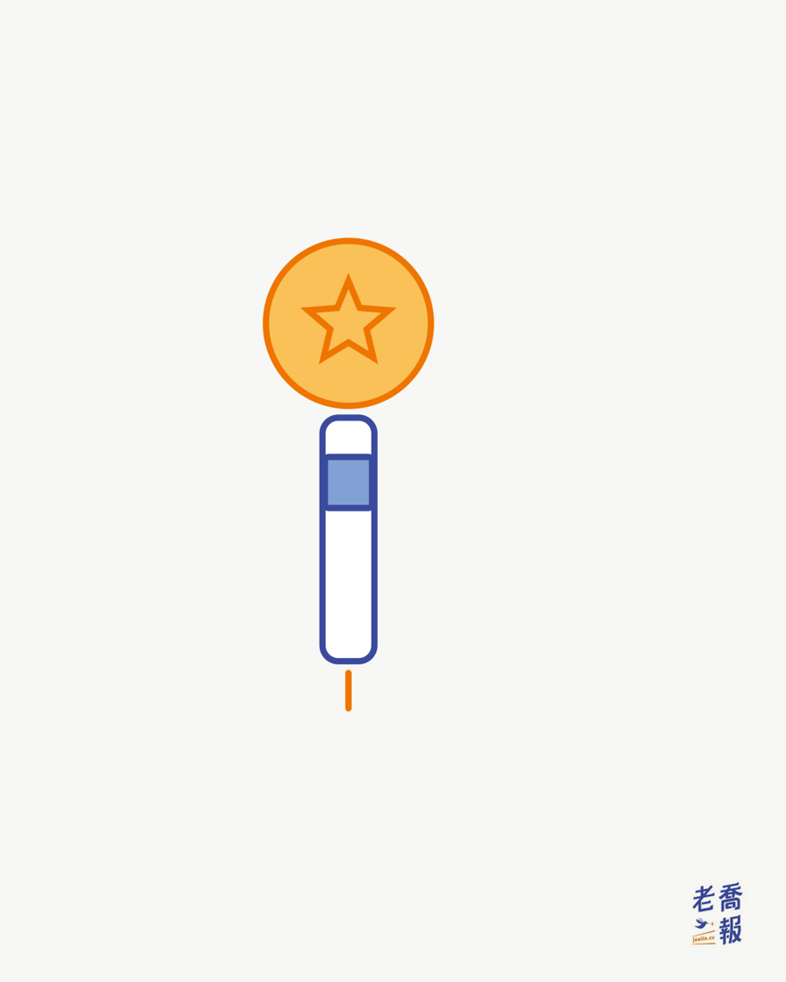 A schematic lightstick has a round head with a star motif; it is not a specific artist’s official product.