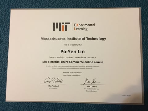 MIT Fintech: Future Commerce 線上課程證書（Po-Yen Lin）