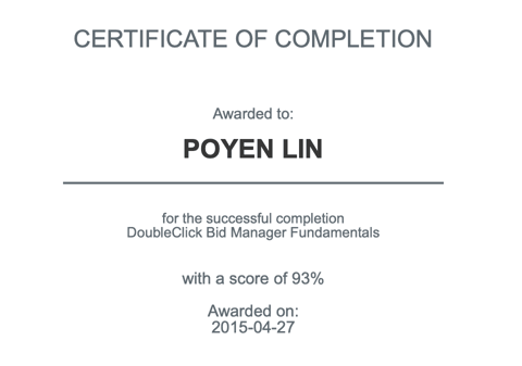 Google DoubleClick Bid Manager 基礎認證（2015 年 4 月，93 分）