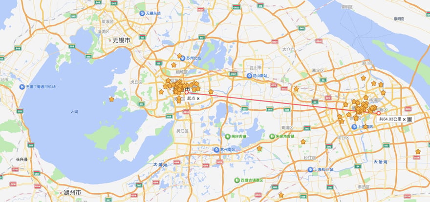 蘇州與上海的空間距離